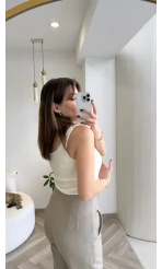 Dantel Detay Kalın Askılı Body - Ekru - Kod: 1053