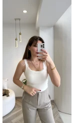 Dantel Detay Kalın Askılı Body - Ekru - Kod: 1053