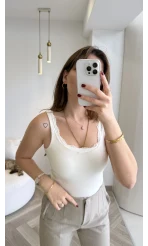 Dantel Detay Kalın Askılı Body - Ekru - Kod: 1053