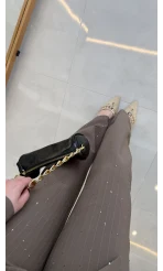 Sim ve Pul Detay Bağcıklı Ceket Pantolon Takım - Kahve - Kod: 80322