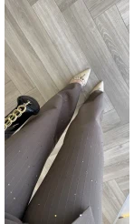 Sim ve Pul Detay Bağcıklı Ceket Pantolon Takım - Kahve - Kod: 80322