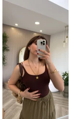 Çift Askılı Pedli Crop Body - Kahve - Kod: 01406