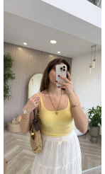 Çift Askılı Pedli Crop Body - Sarı - Kod: 01406