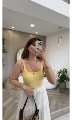 Çift Askılı Pedli Crop Body - Sarı - Kod: 01406