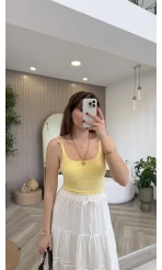 Çift Askılı Pedli Crop Body - Sarı - Kod: 01406