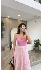 Çift Askılı Pedli Crop Body - Pembe - Kod: 01406