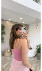 Çift Askılı Pedli Crop Body - Pembe - Kod: 01406