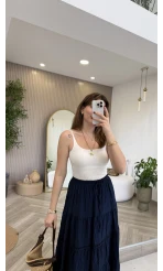 Çift Askılı Pedli Crop Body - Ekru - Kod: 01406