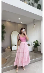 Ajur Şerit Detay Bürümcük Etek - Pembe - Kod: 5056