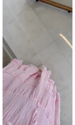 Ajur Şerit Detay Bürümcük Etek - Pembe - Kod: 5056