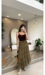 Ajur Şerit Detay Bürümcük Etek - Haki - Kod: 5056