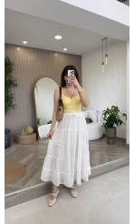 Ajur Şerit Detay Bürümcük Etek - Ekru - Kod: 5056