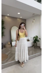 Ajur Şerit Detay Bürümcük Etek - Ekru - Kod: 5056