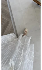 Ajur Şerit Detay Bürümcük Etek - Ekru - Kod: 5056