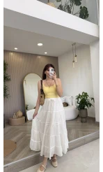 Ajur Şerit Detay Bürümcük Etek - Ekru - Kod: 5056