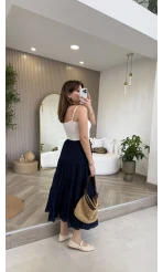 Ajur Şerit Detay Bürümcük Etek - Lacivert - Kod: 5056