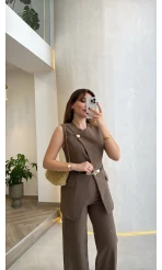 Arezzo Pul Detay Kemerli Yelek Takım - Vizon Kahve - Kod: 80359