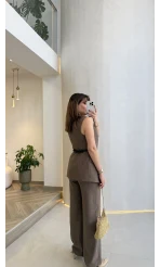 Arezzo Pul Detay Kemerli Yelek Takım - Vizon Kahve - Kod: 80359