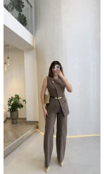 Arezzo Pul Detay Kemerli Yelek Takım - Vizon Kahve - Kod: 80359