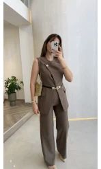 Arezzo Pul Detay Kemerli Yelek Takım - Vizon Kahve - Kod: 80359