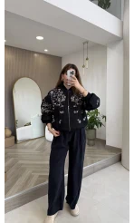 Premium Taş Pul Detaylı Pamuklu Ceket - Lacivert - Kod: 99927