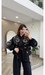 Premium Taş Pul Detaylı Pamuklu Ceket - Lacivert - Kod: 99927