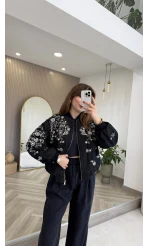 Premium Taş Pul Detaylı Pamuklu Ceket - Lacivert - Kod: 99927