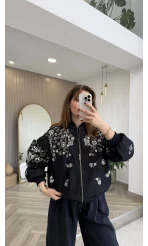 Premium Taş Pul Detaylı Pamuklu Ceket - Lacivert - Kod: 99927