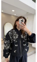 Premium Taş Pul Detaylı Pamuklu Ceket - Lacivert - Kod: 99927