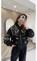 Premium Taş Pul Detaylı Pamuklu Ceket - Lacivert - Kod: 99927