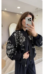 Premium Taş Pul Detaylı Pamuklu Ceket - Lacivert - Kod: 99927