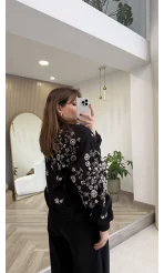 Premium Taş Pul Detaylı Pamuklu Ceket - Siyah - Kod: 99927