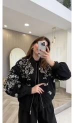 Premium Taş Pul Detaylı Pamuklu Ceket - Siyah - Kod: 99927