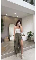 Yırtmaçlı Şalvar Pantolon - Haki - Kod: 51147