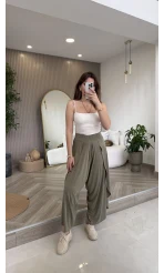 Yırtmaçlı Şalvar Pantolon - Haki - Kod: 51147