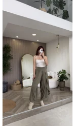 Yırtmaçlı Şalvar Pantolon - Haki - Kod: 51147