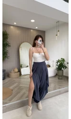 Yırtmaçlı Şalvar Pantolon - Mavi - Kod: 51147