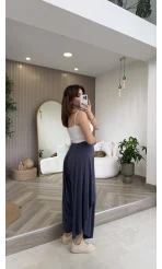 Yırtmaçlı Şalvar Pantolon - Mavi - Kod: 51147