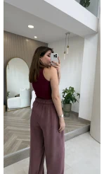 Menessa Bol Paça Beli Lastikli Pantolon - Gül Kurusu - Kod: 3720