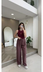 Menessa Bol Paça Beli Lastikli Pantolon - Gül Kurusu - Kod: 3720