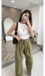 Menessa Bol Paça Beli Lastikli Pantolon - Çağla - Kod: 3720