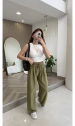 Menessa Bol Paça Beli Lastikli Pantolon - Çağla - Kod: 3720