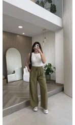 Menessa Bol Paça Beli Lastikli Pantolon - Çağla - Kod: 3720