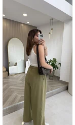 Menessa Bol Paça Beli Lastikli Pantolon - Çağla - Kod: 3720