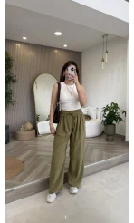 Menessa Bol Paça Beli Lastikli Pantolon - Çağla - Kod: 3720