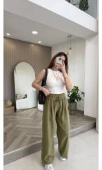 Menessa Bol Paça Beli Lastikli Pantolon - Çağla - Kod: 3720