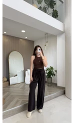 Menessa Bol Paça Beli Lastikli Pantolon - Acı Kahve - Kod: 3720