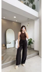 Menessa Bol Paça Beli Lastikli Pantolon - Acı Kahve - Kod: 3720