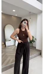 Menessa Bol Paça Beli Lastikli Pantolon - Acı Kahve - Kod: 3720