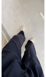 Menessa Bol Paça Beli Lastikli Pantolon - Lacivert - Kod: 3720